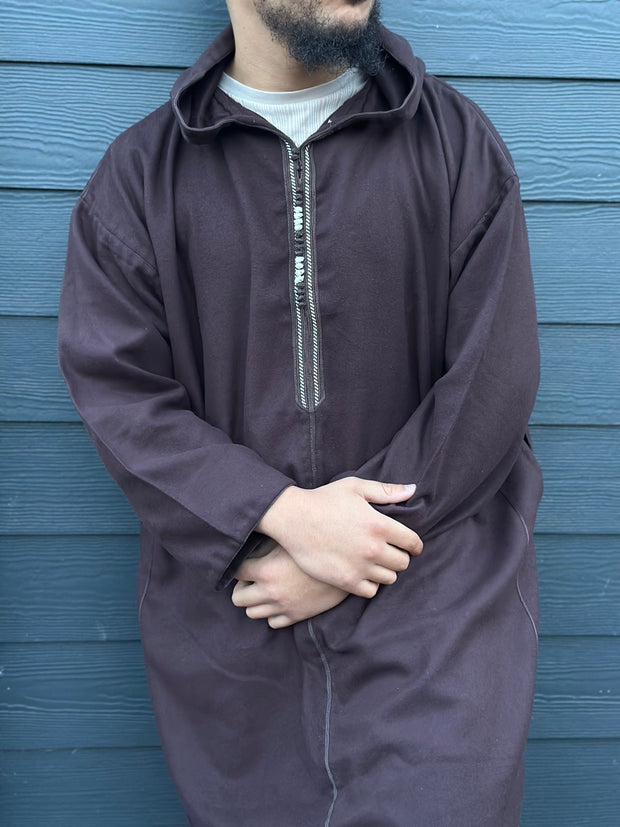 Moroccan cashmere Djelleba in burgundy