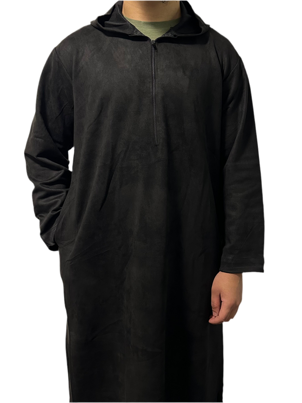 Suede UAE Hooded Thobe (Black)