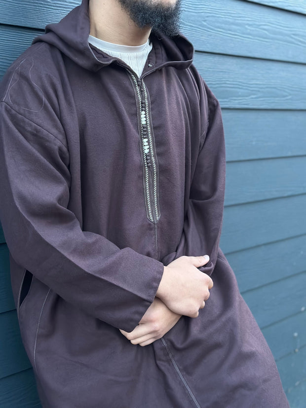 Moroccan cashmere Djelleba in burgundy